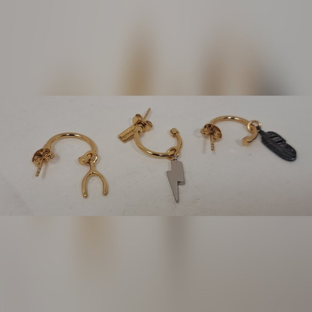 NEW Coach Pave Wishbone Feather Bolt Mix Earring Set of 3 - Picture 2 of 5